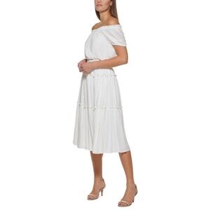 Tommy Hilfiger White Triple Ruffled Peasant Midi Dress